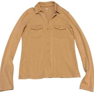 GAP camel henley long sleeve collared shirt women’s S fall casual top